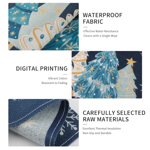Navy Blue Christmas Placemats Set of 4 12x18 Inch Xmas Trees Snowflakes Holiday Table Decor