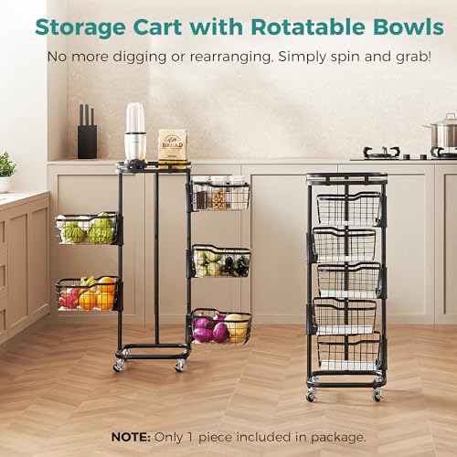 5-Tier Rotating Kitchen Storage Cart, Fruit & Vegetable Wire Rack
