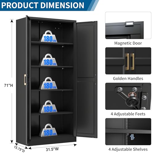 71" Tall Metal Storage Cabinet, Heavy Duty Pantry Cupboard with 4 Adjustable Shelves