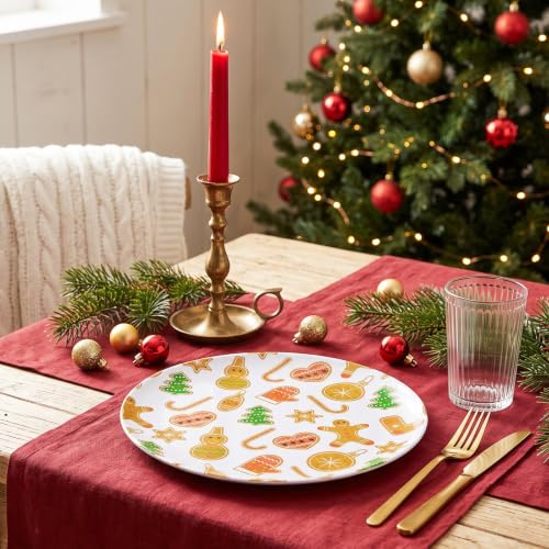 12Pcs 10" Melamine Gingerbread Christmas Plates Set - Brown Gingerbread Dishes