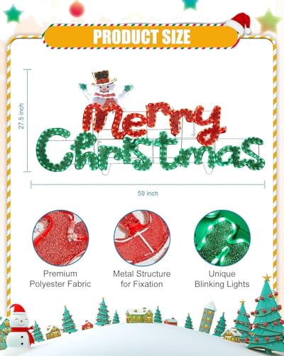 Brightown 5ft Merry Christmas Sign with 447 LED Twinkle Lights (Snowman)