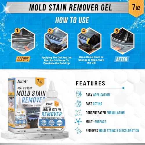 ACTIVE Mold Stain Remover Gel for Washing Machine Seal and Grout 7 oz