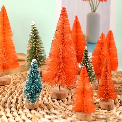 Mini Orange Christmas Tree - 8 Pcs Bottle Brush Holiday Decor