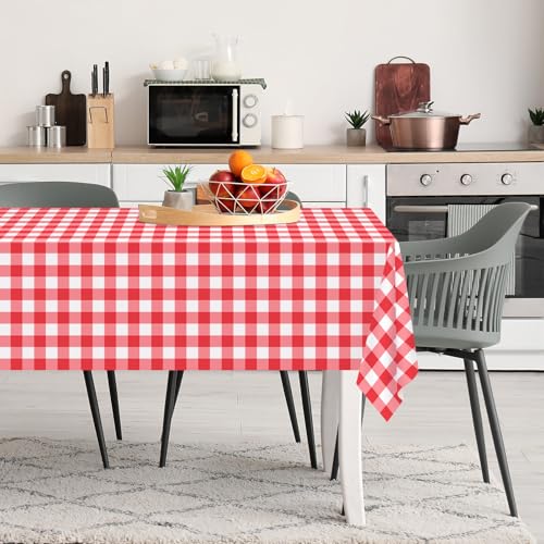2 Pack Red Gingham Disposable Tablecloths, 54 x 108 Inch Plastic Table Cover