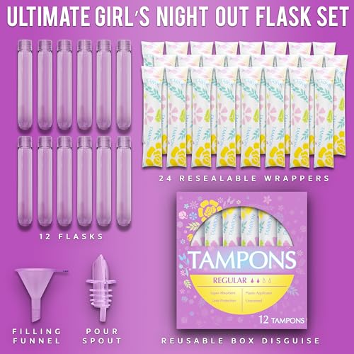 Tampon Flasks Set - 12 Pack Hidden Alcohol Containers for Travel & Events