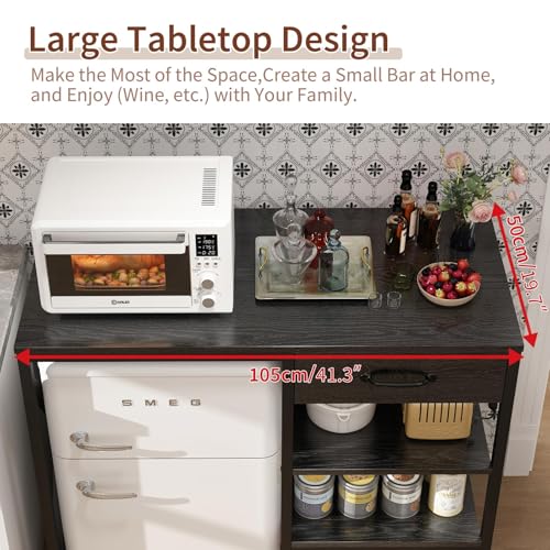 Mini Fridge Stand with Power Outlet, Adjustable Shelves and Storage Drawers