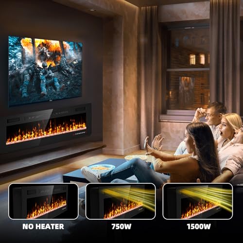 50-Inch Electric Fireplace Insert and Wall Mounted Heater with Remote