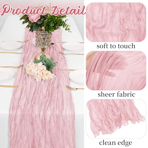 8 Pack Light Pink Cheesecloth Table Runners, 20x120 Inch Gauze Table Decor