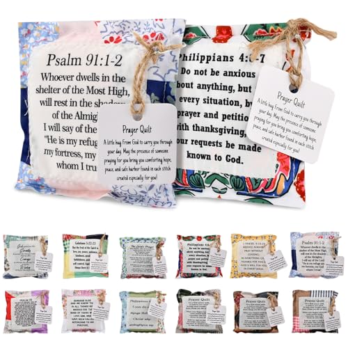 12 Mini Prayer Quilts with Cross - Handmade Christian Gifts