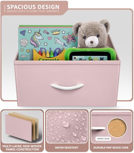 9-Drawer Fabric Dresser with Wood Top, Pink Storage Chest for Bedroom Nursery