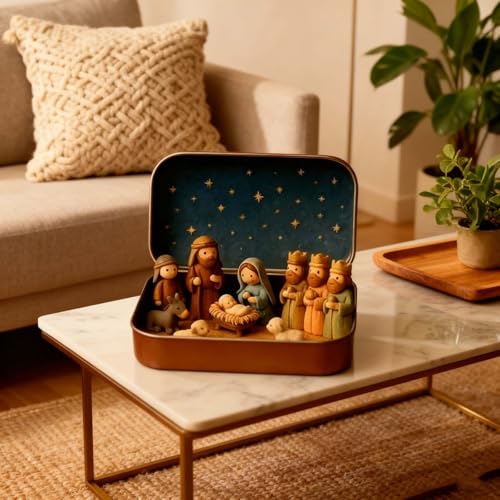 Mini Pocket Nativity Scene Set in Tin Box - Handcrafted Holiday Decor