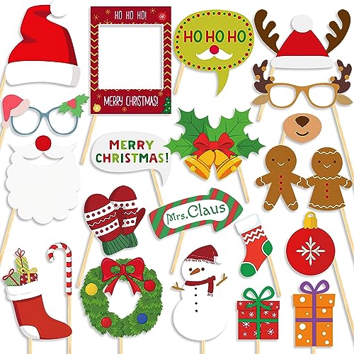 Christmas Photo Booth Props 21 pcs Santa Beard Elk Gift Box Frames for Party