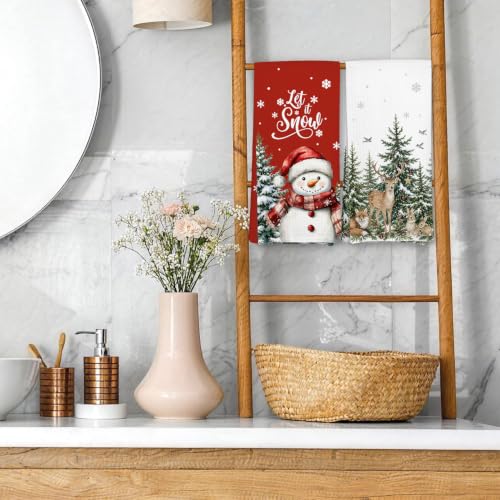Madalo Vintage Christmas Tree Snowman Kitchen Towels Set of 2 - Winter-3
