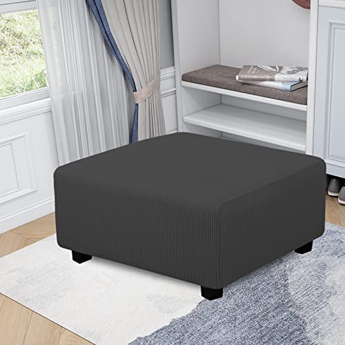 Stretch Square Ottoman Cover Dark Grey - Elastic Footstool Slipcover