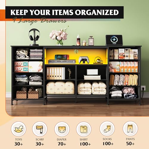 LED TV Stand Dresser with 12 Drawers and Power Outlets for 75-Inch TVs