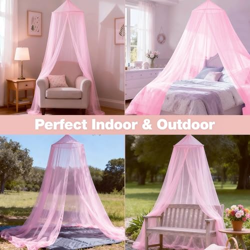 Pink Bed Canopy Curtains for Girls Room - Round Ceiling Dome Mosquito Net