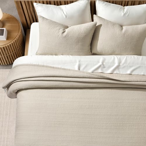 EverGrace 100% Cotton Sateen Channel Quilt Set - Queen 3-Piece, Parchment