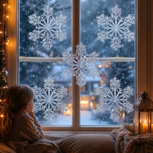 15-Pack Silver Glitter Snowflake Ornaments 12 Inch Large Holiday Decorations