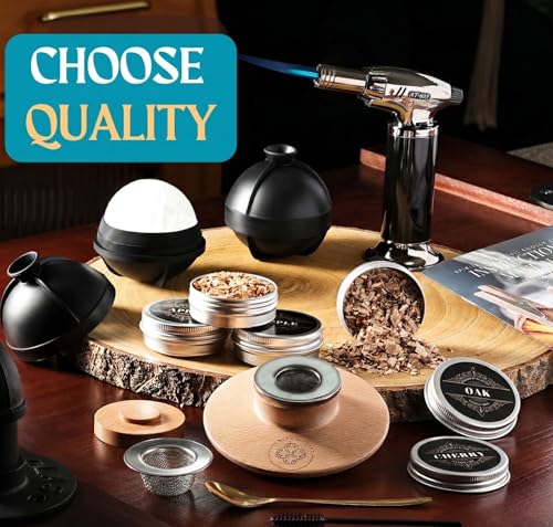 Ritual Life Cocktail Smoker Kit with Torch & Glasses - Old Fashioned Whiskey Set, Includes Wood Chips & Ice Molds