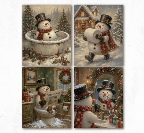 Wuip Snowman Christmas Wall Art Decor Set of 4 - Winter Bathroom & Home