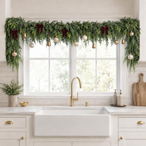 Senjie 5FT Real Touch Cedar Garland with Wire for Mantle & Holiday Decor