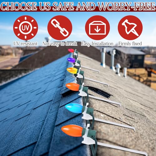 Glooglitter 200 Pcs Clear Ridge Light Clips for Christmas Roof Decorations
