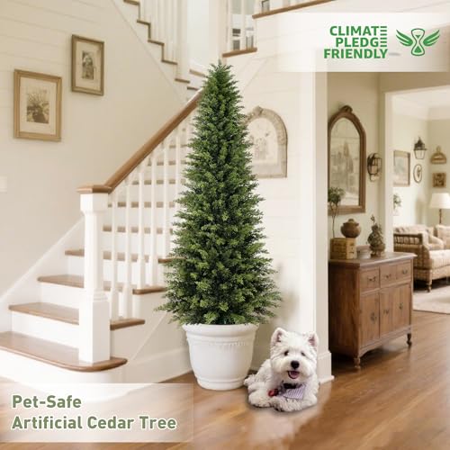 6ft Artificial Cedar Topiary Tree, Realistic Faux Evergreen Outdoor Plant