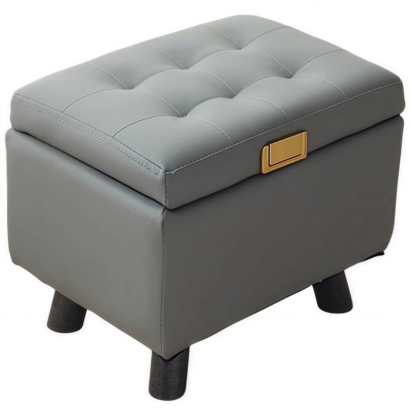 PTSZNGS Square Ottoman with Storage, Padded Shoe Bench with Lift Off Lid, Bedroom Footstool with Thick Wooden Legs for Living Room, Bedroom, Entryway(Gray)