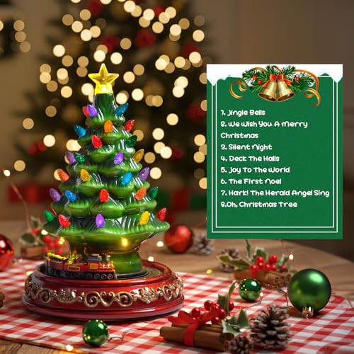Lighted Ceramic Christmas Tree with Rotating Train & Music - 10.5 Inch