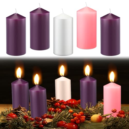 MTLEE 5 Pack Christmas Advent Pillar Candles - Church & Holiday Decor, 3x6 Inch, Gift Set
