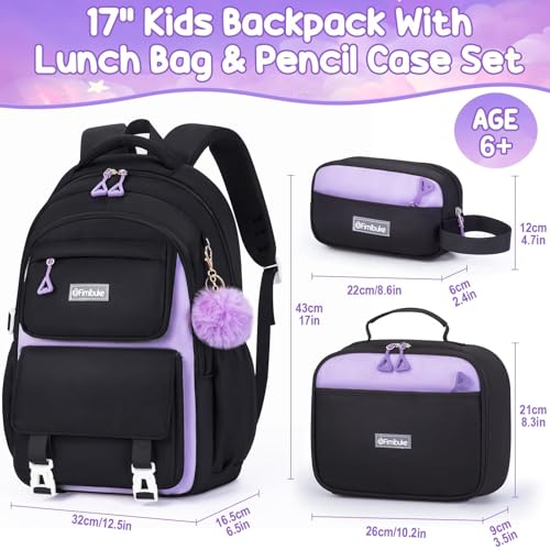 3-Piece Waterproof School Backpack Set for Girls with Lunch Bag & Pencil Case