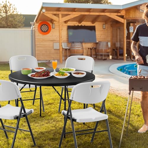 48-Inch Round Folding Table, Portable Bi-Folding Banquet Dining Table