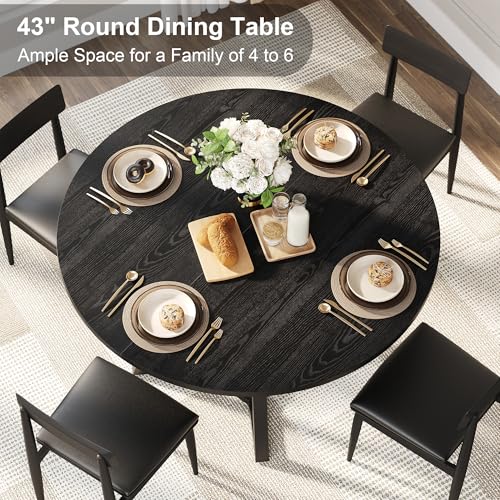 43-Inch Round Dining Table with Pedestal Base, Industrial Kitchen Table