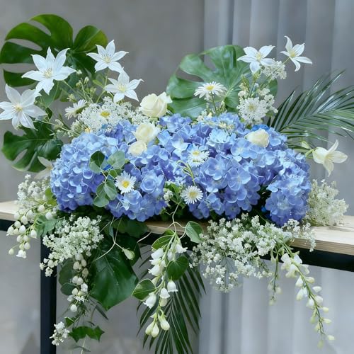 65Pcs Blue Artificial Hydrangea Flowers – Realistic Silk Blooms for Home Decor