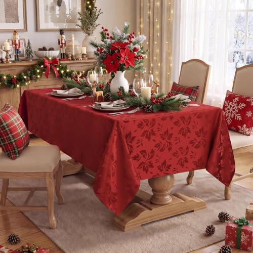 Romanstile Red Floral Jacquard Rectangle Tablecloth 60 x 102 Inch