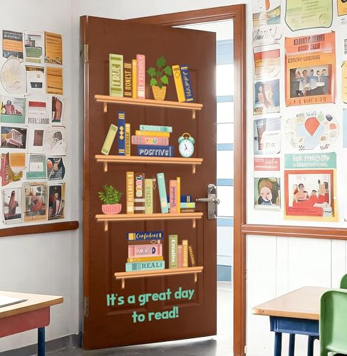 Boho Reading Bookshelf Door Stickers - Large Motivational Decor