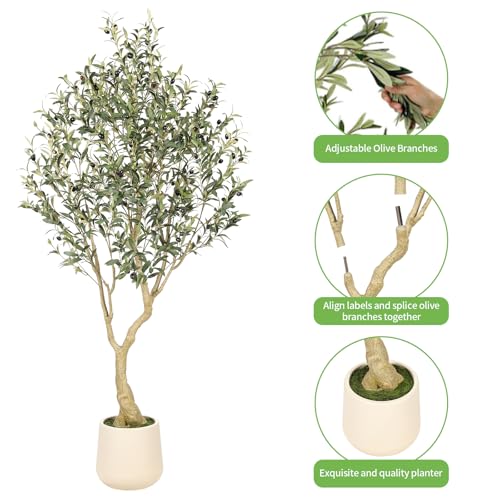 6ft Artificial Olive Tree with Planter - Realistic Faux Indoor Tree