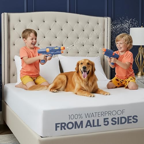 Queen Size 5-Sided Waterproof Mattress Protector - Fits Up to 17" Deep Pocket