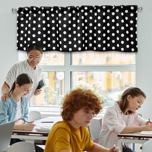 Black and White Polka Dot Window Valances, 4-Piece Rod Pocket Set