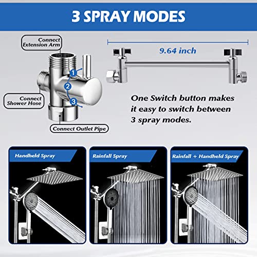 8-Inch Rainfall Shower Head Combo with Handheld Spray and Adjustable Arm