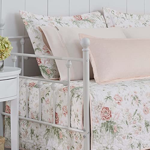 Quilted Pink Floral Daybed Bedding Set - 4-Piece Lightweight Cover & Shams