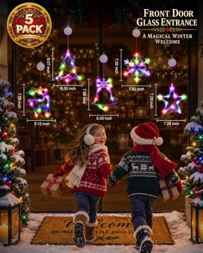 Rechargeable Christmas Window Lights with Multi-Color Bells & Snowflakes - USB Decor