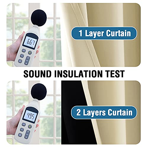 H.VERSAILTEX 100% Blackout Curtains 108 Inches Long (2 Layers) Full Light Blocking Window Curtain Draperies for Bedroom Thermal Insulated Soft Thick Silky Grommet 2 Panels, Wheat with Black Liner