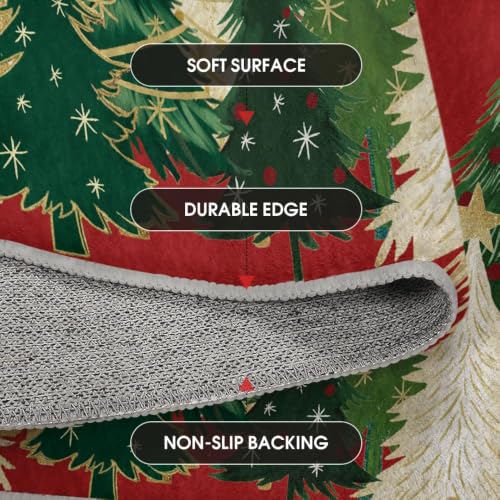 Artoid Mode 5' x 7' Red Xmas Tree Snowflake Area Rug – Non-Slip Washable Holiday Living Room Decor