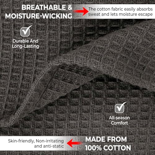 100% Cotton Waffle Weave Blanket - Lightweight Queen Bed Blanket, Dark Grey