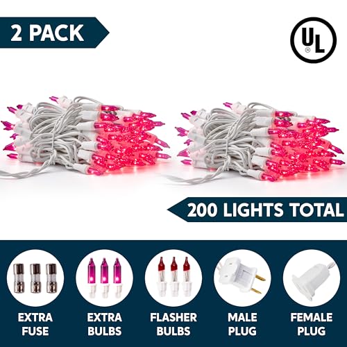 Joiedomi Pink 200-Count 42.8 ft Indoor/Outdoor String Lights, White Wire, 2 Packs