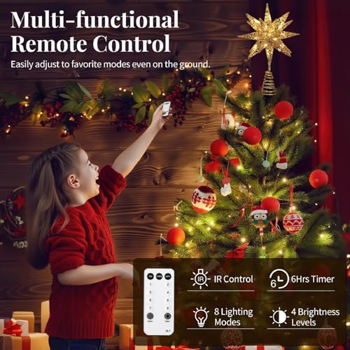 3D Lighted Star Christmas Tree Topper with Remote & Timer, 11 Inch Gold