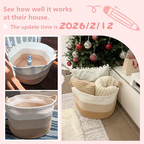 70L Large Cotton Rope Basket - Woven Blanket & Toy Storage Hamper, Pink