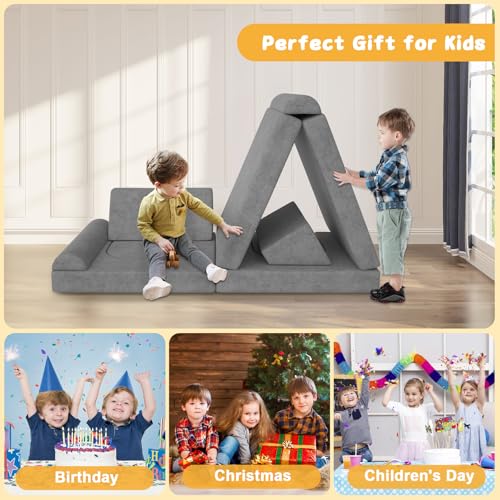 10-Piece Modular Kids Play Couch, Convertible Foam Sofa for Toddlers