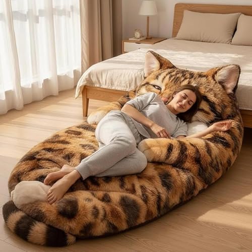 Giant Fluffy Cat Sleeping Bag for Adults – Soft Plush Animal Shaped Blanket